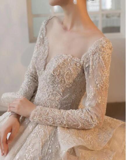 dress for wedding dress princess dress lace dress elegant gown evening dress for dinner French style master wedding dress 2022 new network red with the same dress female bride long sleeves to cover the arm big tail master wedding dress female