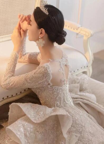 dress for wedding dress princess dress lace dress elegant gown evening dress for dinner French style master wedding dress 2022 new network red with the same dress female bride long sleeves to cover the arm big tail master wedding dress female