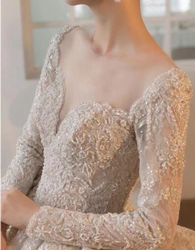 dress for wedding dress princess dress lace dress elegant gown evening dress for dinner French style master wedding dress 2022 new network red with the same dress female bride long sleeves to cover the arm big tail master wedding dress female