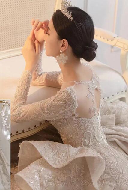 dress for wedding dress princess dress lace dress elegant gown evening dress for dinner French style master wedding dress 2022 new network red with the same dress female bride long sleeves to cover the arm big tail master wedding dress female