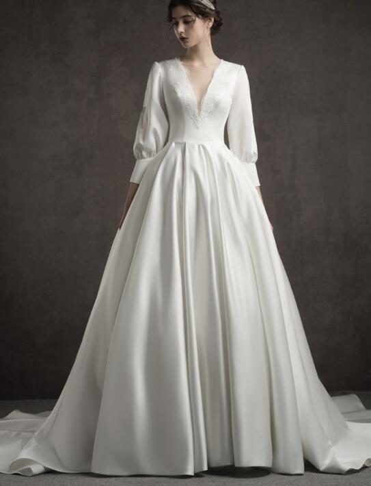 New Spring Heavy Industry French wedding dress vintage Hepburn style main wedding dress