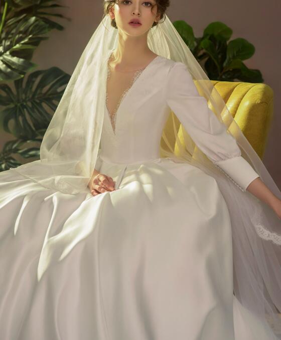 New Spring Heavy Industry French wedding dress vintage Hepburn style main wedding dress