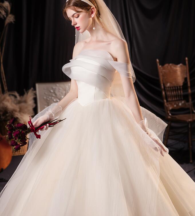 off shoulder wedding dress lace dress fairy dress princess dress Strapless main wedding dress 2021 new bride temperament simple generous starry luxury luxury dream tail small