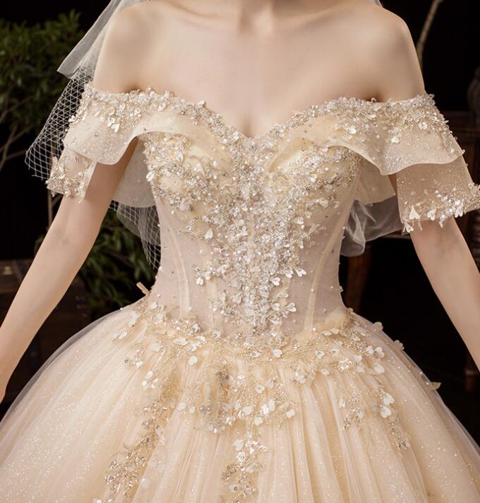 Wedding dress the bride trailing OFF shoulder's super fairy dream