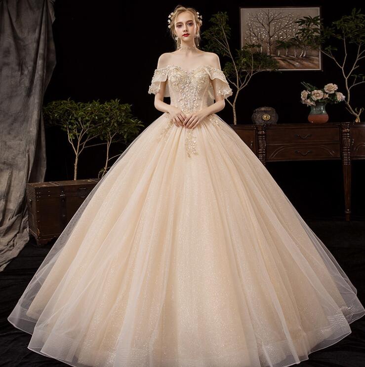 Wedding dress the bride trailing OFF shoulder's super fairy dream