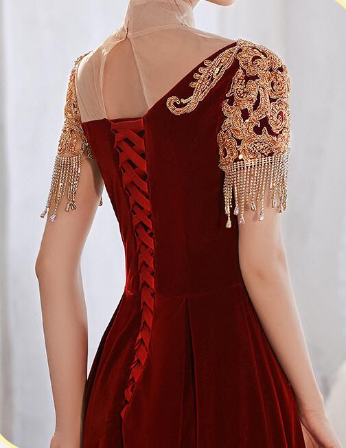 Chinese style cheongsam dress wedding dress wine red dress toasting dress Bride 2022 New Hepburn style red Heavy Industry engagement dress Bride toast dinner