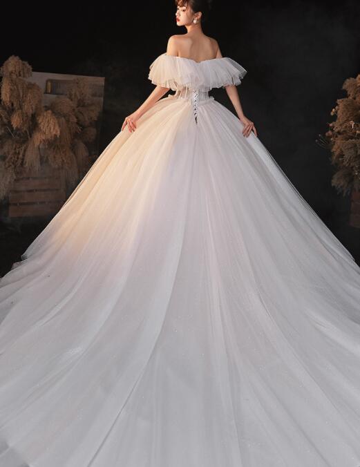 Wedding dress evening dress 2022 new bridal strapless wedding dress simple and neat sen super fairy dream trailing wedding dress women