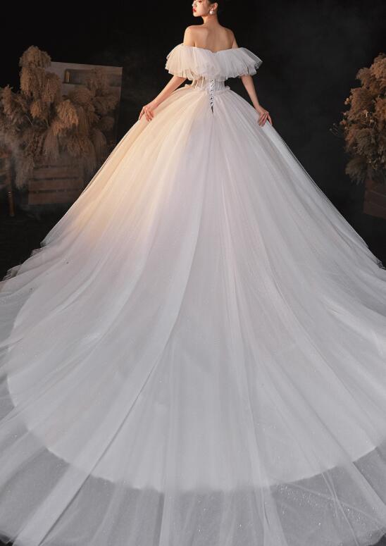 Wedding dress evening dress 2022 new bridal strapless wedding dress simple and neat sen super fairy dream trailing wedding dress women