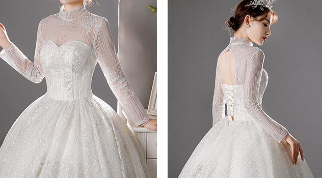 long sleeve dress Wedding dress 2022 new bride main yarn short long sleeve dress high collar show thin temperament neat style simple atmosphere