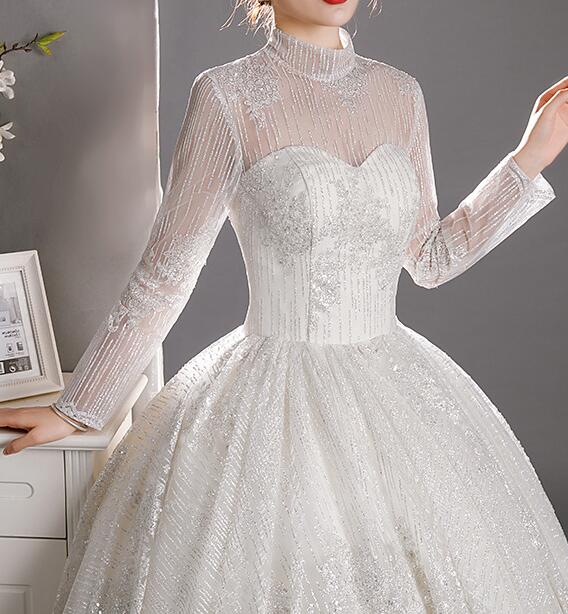 long sleeve dress Wedding dress 2022 new bride main yarn short long sleeve dress high collar show thin temperament neat style simple atmosphere