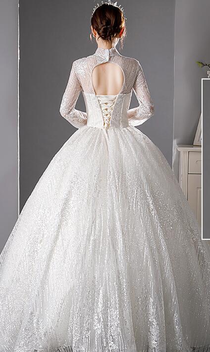 long sleeve dress Wedding dress 2022 new bride main yarn short long sleeve dress high collar show thin temperament neat style simple atmosphere