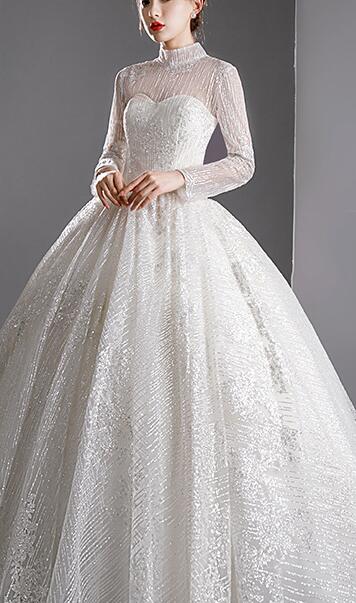 long sleeve dress Wedding dress 2022 new bride main yarn short long sleeve dress high collar show thin temperament neat style simple atmosphere