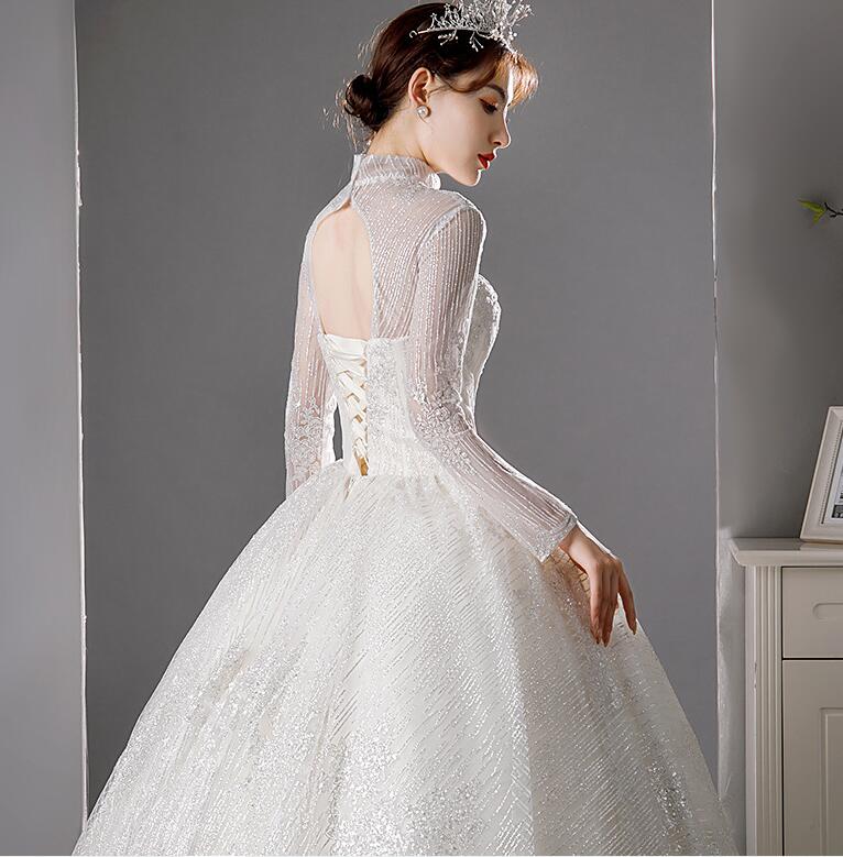 long sleeve dress Wedding dress 2022 new bride main yarn short long sleeve dress high collar show thin temperament neat style simple atmosphere