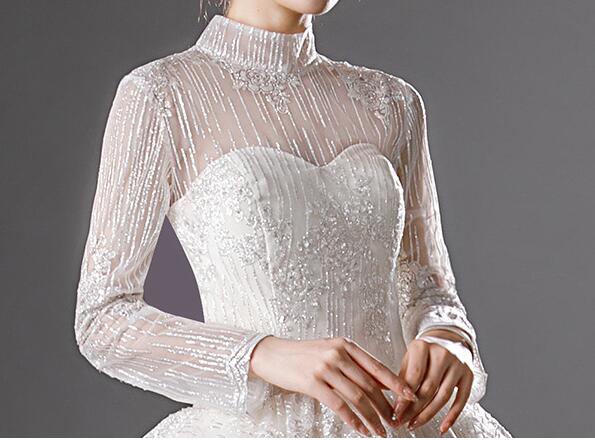 long sleeve dress Wedding dress 2022 new bride main yarn short long sleeve dress high collar show thin temperament neat style simple atmosphere