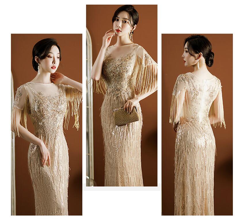 Fishtail dress for wedding bridal banquet gold evening dinner