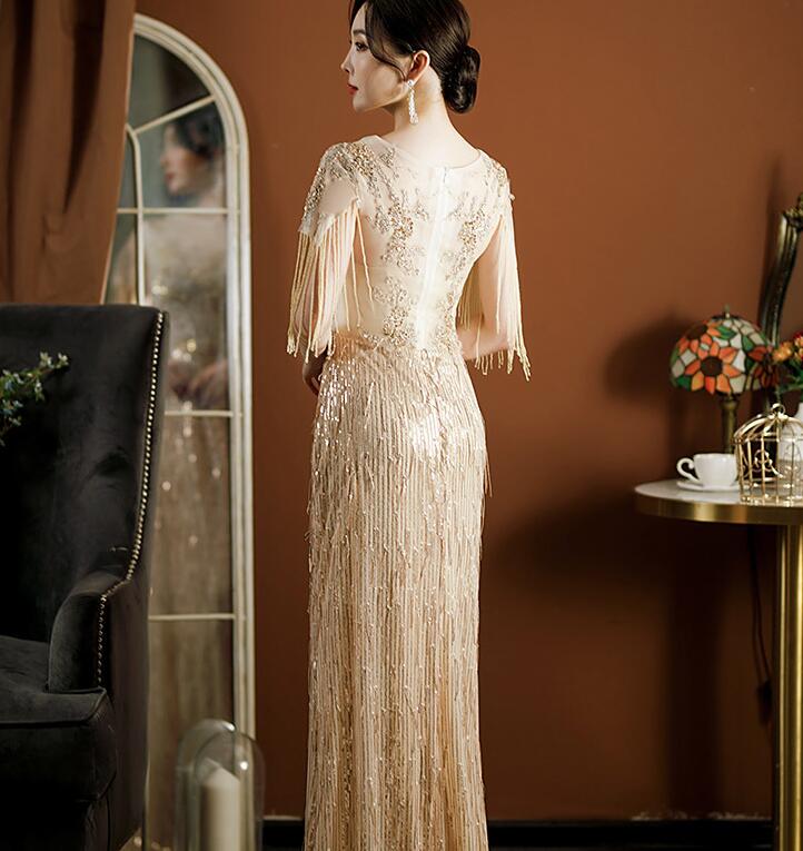 Fishtail dress for wedding bridal banquet gold evening dinner