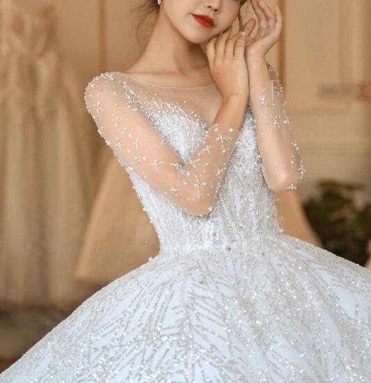 Wedding dress evening dress  bride temperament bright retro palace wedding dress big tail luxury sen super fairy dream