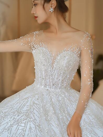 Wedding dress evening dress  bride temperament bright retro palace wedding dress big tail luxury sen super fairy dream