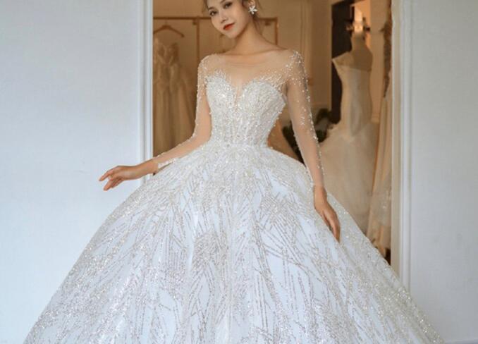 Wedding dress evening dress  bride temperament bright retro palace wedding dress big tail luxury sen super fairy dream