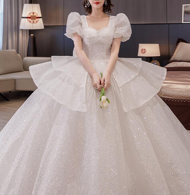 Wedding dress evening dress  bride long sleeves big tail princess wind small cover arm wedding dress women spring