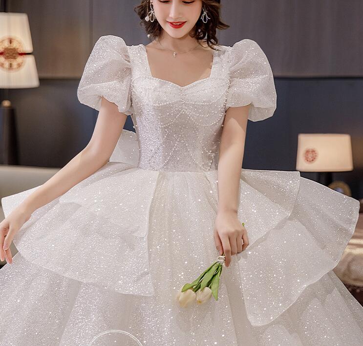 Wedding dress evening dress  bride long sleeves big tail princess wind small cover arm wedding dress women spring