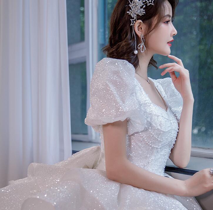 Wedding dress evening dress  bride long sleeves big tail princess wind small cover arm wedding dress women spring