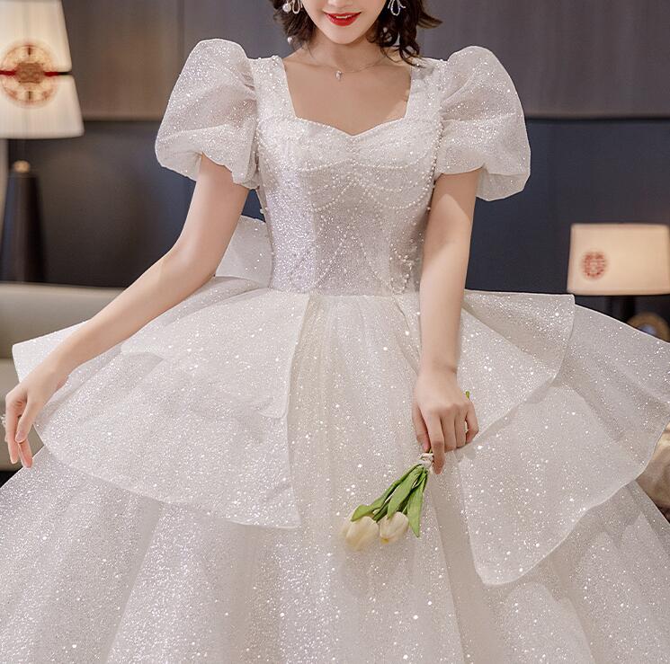 Wedding dress evening dress  bride long sleeves big tail princess wind small cover arm wedding dress women spring