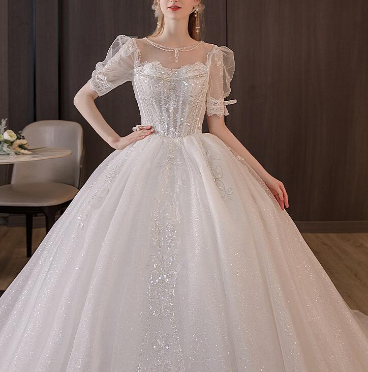 Wedding dress evening dress  bride main yarn retro heavy industry light gauze dress wedding women drag tail slimming