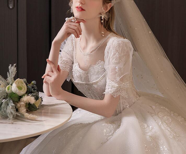 Wedding dress evening dress  bride main yarn retro heavy industry light gauze dress wedding women drag tail slimming