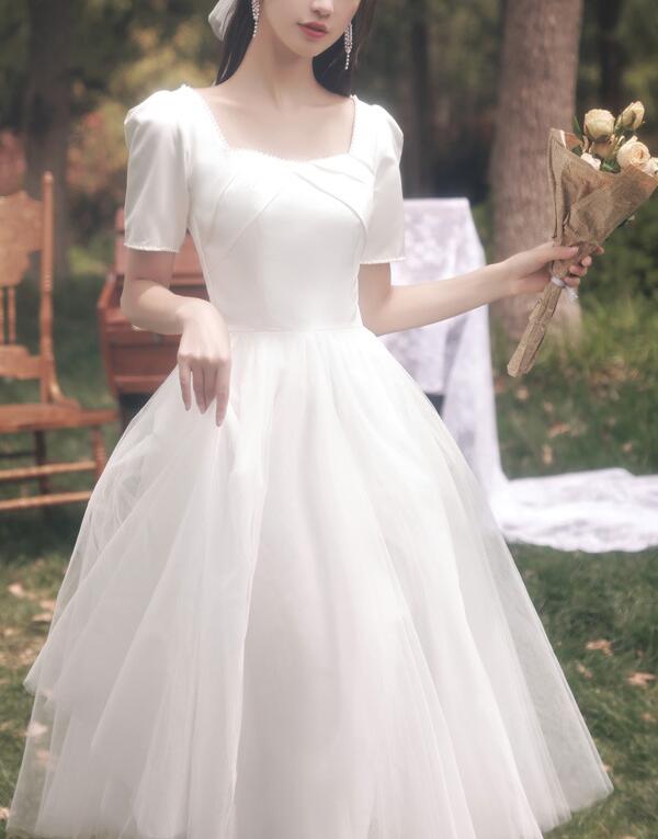 French Light wedding Dress 2022 new satin license registration daily simple simple little dress out