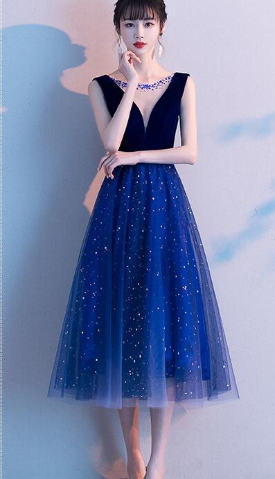 Navy blue dress Evening dress 2022 new blue high-end socialite banquet temperament elegant high sense of birthday host dress dress