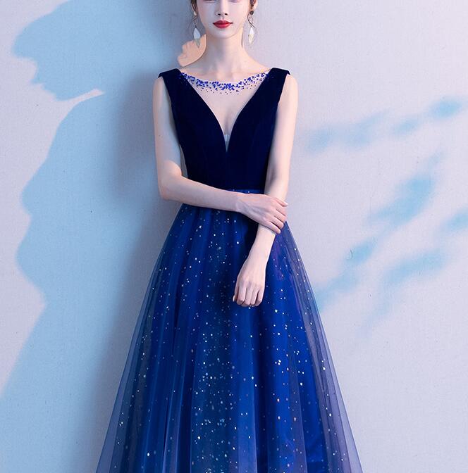 Navy blue dress Evening dress 2022 new blue high-end socialite banquet temperament elegant high sense of birthday host dress dress