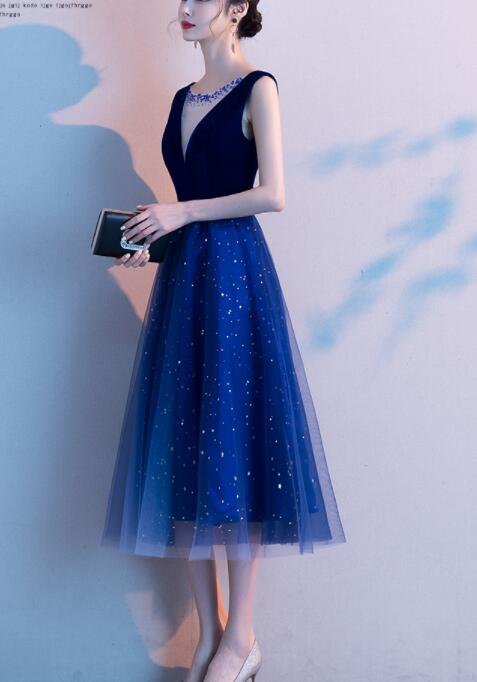 Navy blue dress Evening dress 2022 new blue high-end socialite banquet temperament elegant high sense of birthday host dress dress