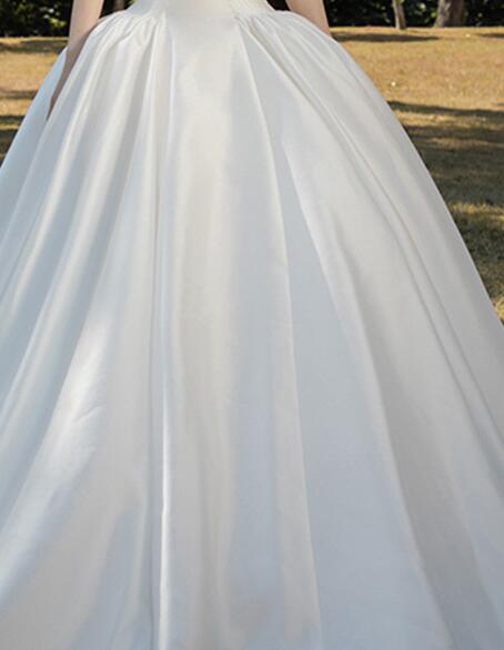 white wedding dress off shoulder satin dress