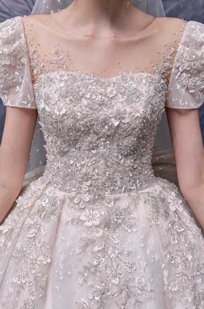 wedding dress lace short sleeve fairy princess dress