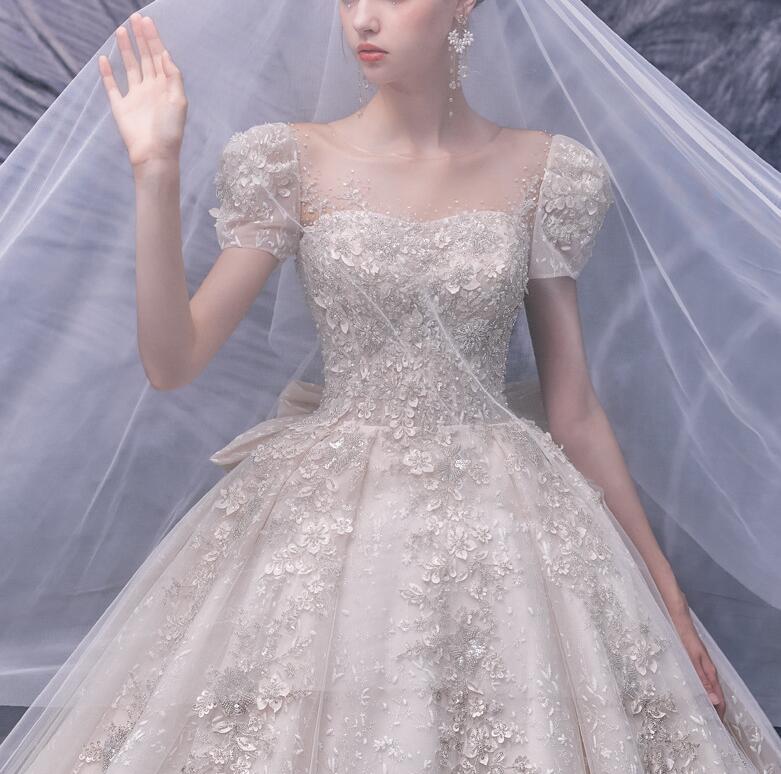 wedding dress lace short sleeve fairy princess dress