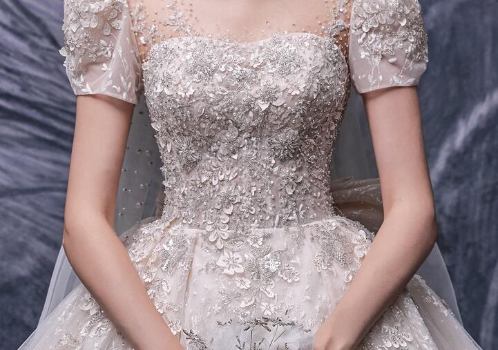 wedding dress lace short sleeve fairy princess dress