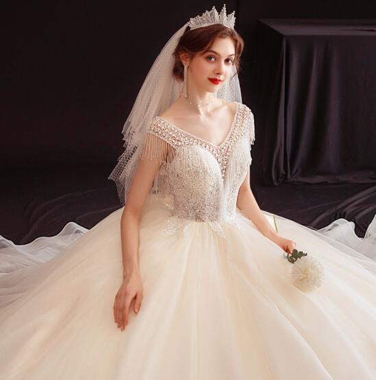 Wedding Dress 2022 Spring new French light super fairy cover arm sen quality dream wedding dress