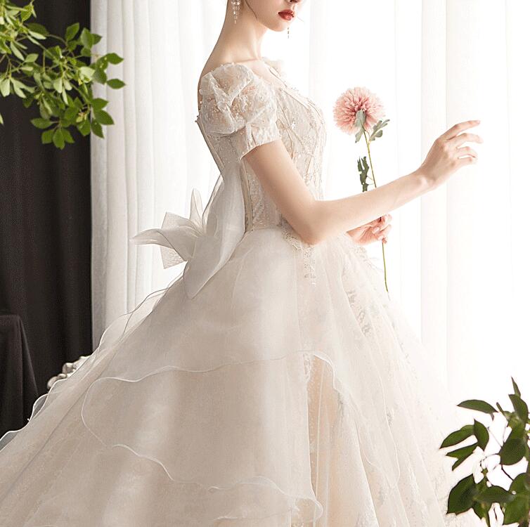 Wedding dress Vintage evening dress  wedding dress 2022 new bride conservative trailing palace Tingherbon Heavy Industry dream simple neat show thin