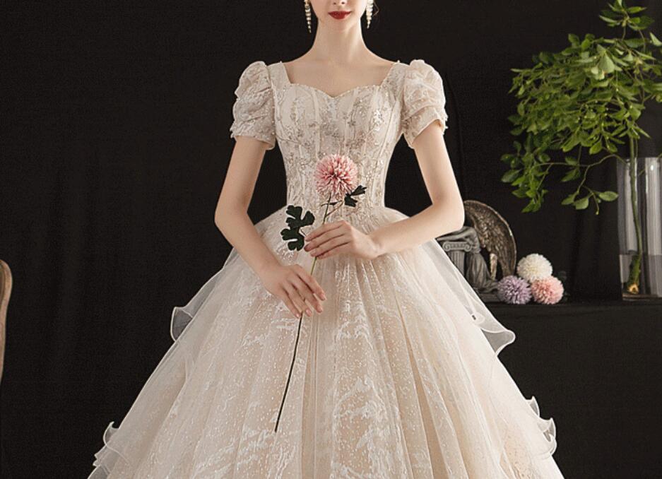 Wedding dress Vintage evening dress  wedding dress 2022 new bride conservative trailing palace Tingherbon Heavy Industry dream simple neat show thin