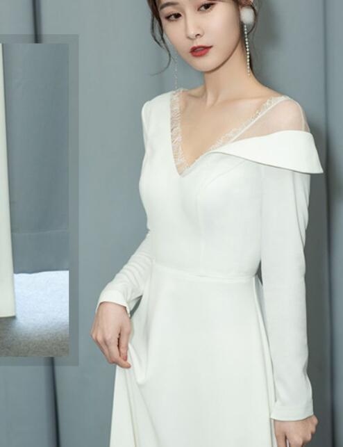 The French light wedding dress is Hepburn simple out gauze retro one shoulder party dress women satin travel patted light wedding dress