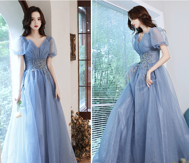 Blue fairy dress evening dress female elegant temperament  long dress annual meeting atmosphere dress