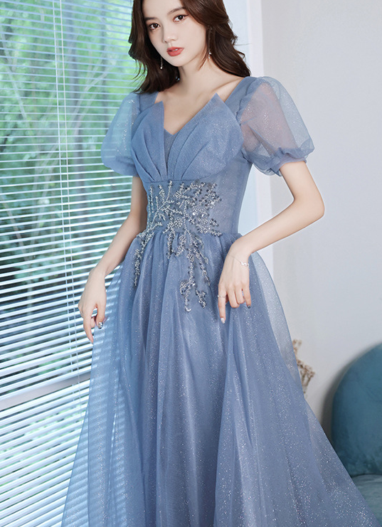 Blue fairy dress evening dress female elegant temperament  long dress annual meeting atmosphere dress