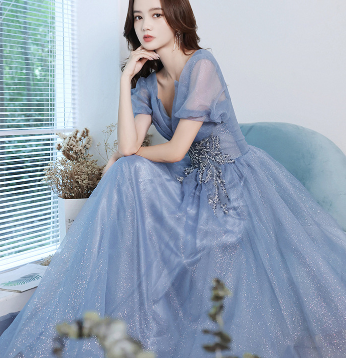 Blue fairy dress evening dress female elegant temperament  long dress annual meeting atmosphere dress