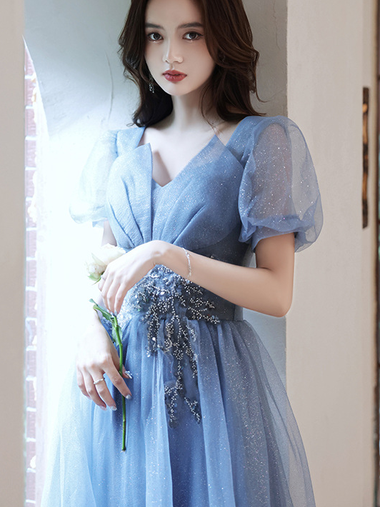 Blue fairy dress evening dress female elegant temperament  long dress annual meeting atmosphere dress