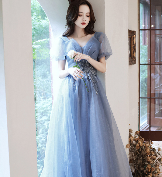 Blue fairy dress evening dress female elegant temperament long dress annual meeting atmosphere dress