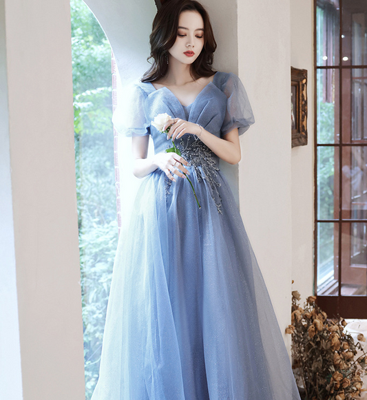 Blue fairy dress evening dress female elegant temperament  long dress annual meeting atmosphere dress