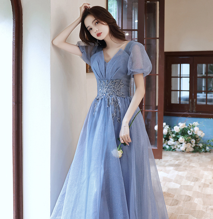 Blue fairy dress evening dress female elegant temperament  long dress annual meeting atmosphere dress