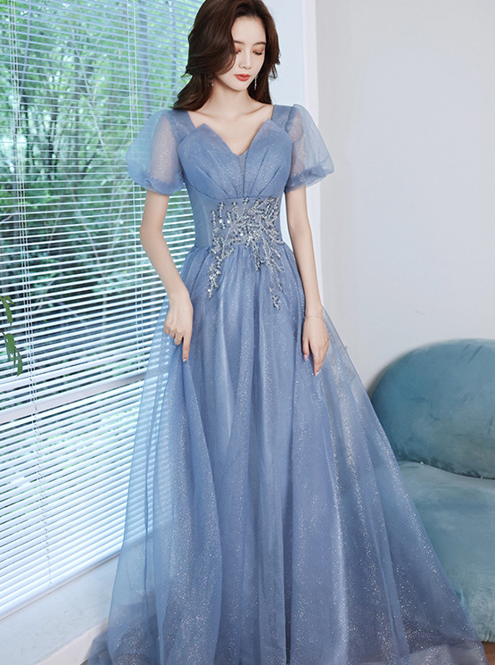 Blue fairy dress evening dress female elegant temperament  long dress annual meeting atmosphere dress