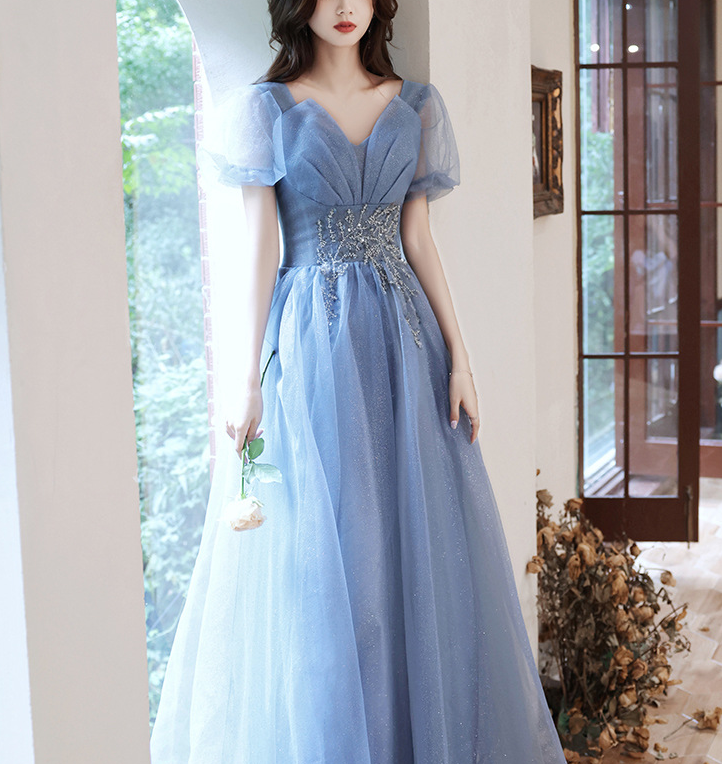 Blue fairy dress evening dress female elegant temperament  long dress annual meeting atmosphere dress